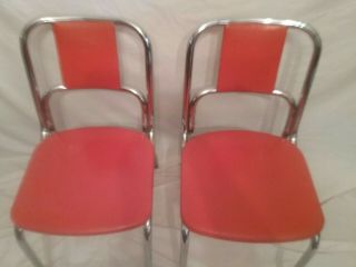 Vtg Set 2 DURO CHROME Mid Centry Modern Diner Dining Chair Chairs w Orange Vinyl 4