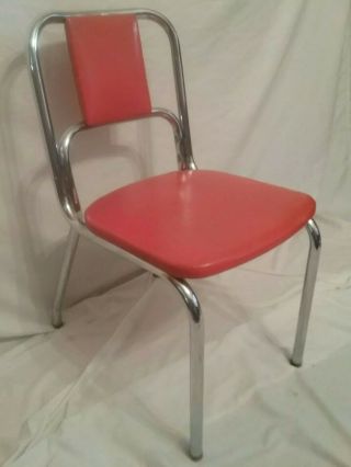 Vtg Set 2 DURO CHROME Mid Centry Modern Diner Dining Chair Chairs w Orange Vinyl 5