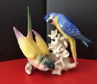 Karl Ens Volkstedt Germany " Parrots " Vtg Handpainted Porcelain Figurine