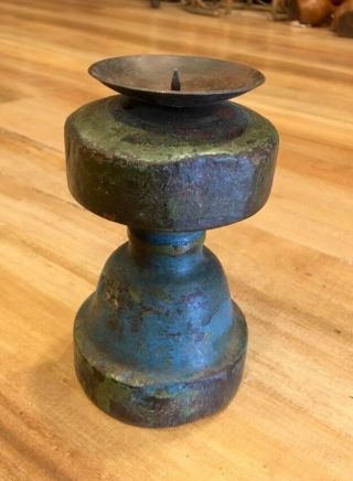Vintage Wood Hand Carved Old Painting Candle Stand