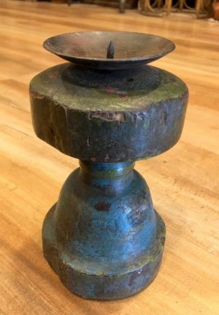 Vintage Wood Hand Carved Old Painting Candle Stand 2