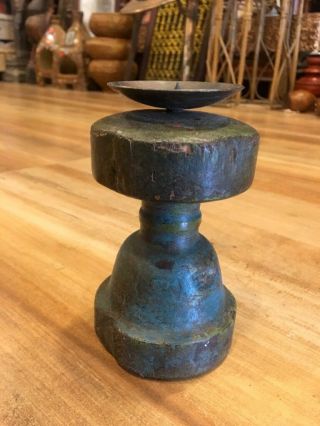 Vintage Wood Hand Carved Old Painting Candle Stand 3