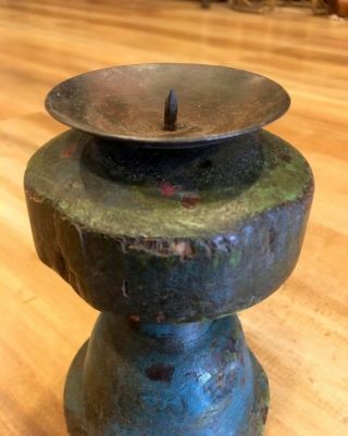 Vintage Wood Hand Carved Old Painting Candle Stand 5