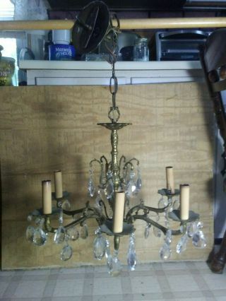 Vintage Brass And Glass Chandelier Made In Spain
