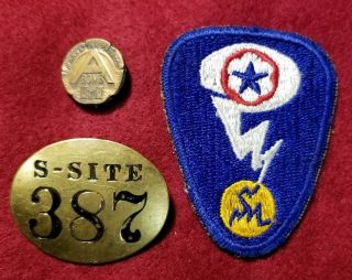 Wwii S - Site 387 Manhattan Project Atomic Bomb Employee Badge A - Bomb Pin & Patch