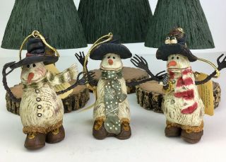 American Chestnut Folk Art Snowman Ornaments Set Of 3 Snowman Hanging Ornament