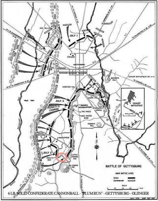 RAREST 6 lb Confederate cannonball Gettysburg Civil War Rosensteel Eckert 5