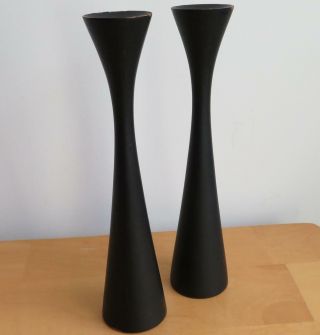 2 Vtg Tyrna Painted Wood 9 Inch Candlesticks Danish Modern Mcm Candle Holders