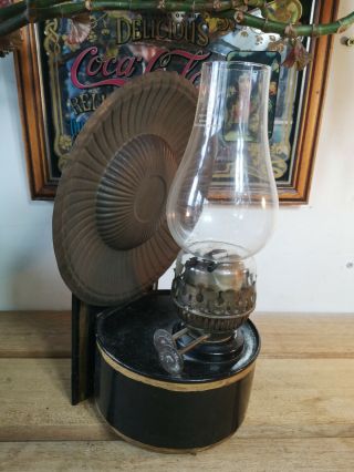 Vintage Large Black Wall Hanging Oil / Paraffin Lamp