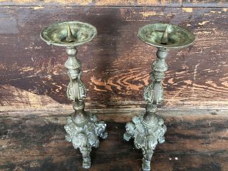 Antique Gothic Victorian Brass Pricket Candlestick Set Candle Holders 15” Altar