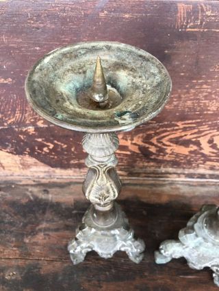 Antique GOTHIC Victorian Brass Pricket Candlestick Set Candle Holders 15” Altar 4