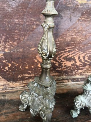 Antique GOTHIC Victorian Brass Pricket Candlestick Set Candle Holders 15” Altar 7