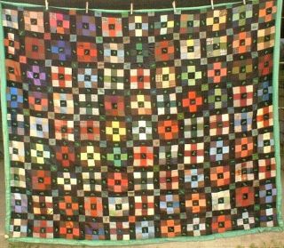 Antique Vintage 1930s Fabulous Folk - Art Hand - Tacked Wool 9 - Patch Quilt Wow