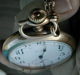 Elgin 10k Gold Filled Case Pocket Watch & Chain Old but date unknown Runs 7