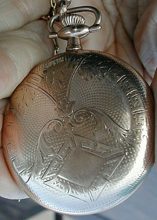 Elgin 10k Gold Filled Case Pocket Watch & Chain Old but date unknown Runs 8