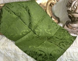 Antique French Lyon Silk Damask Green Fabric
