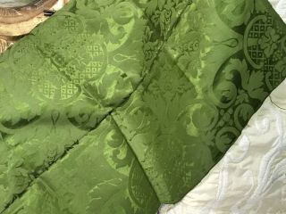 Antique French Lyon Silk Damask Green Fabric 2