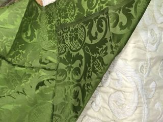 Antique French Lyon Silk Damask Green Fabric 3