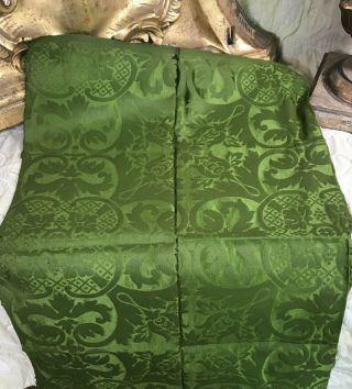 Antique French Lyon Silk Damask Green Fabric 4