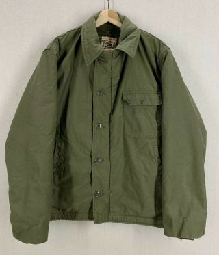 Vintage 1971 Usn Navy A2 Permeable Green Deck Jacket Sz Large