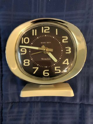 Vintage 50s - 60s Westclox Baby Ben Black Alarm Clock Travel - Mid Century