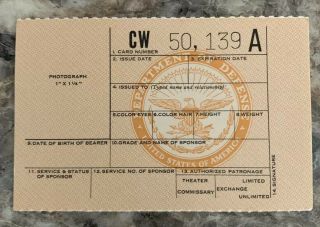 Rare Vintage Military Id Armed Services U.  S.  Army Identification Card Authentic