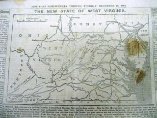 1862 Civil War Newspaper W Early Detailed Map Of The State Of West Virginia