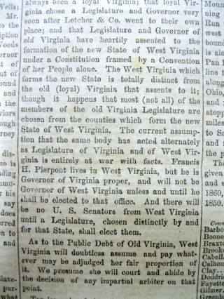 1862 Civil War newspaper w early detailed MAP of the state of WEST VIRGINIA 4