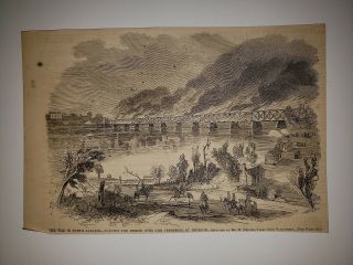 Tennessee River Battle Of Decatur Alabama Bridge Civil War 1862 Hw Sketch Rare