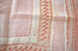 RARE ANTIQUE PRIMITIVE WEDDING HANKY WITH HAND KNITTED LACE TT312 2