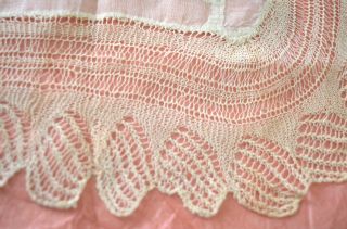 RARE ANTIQUE PRIMITIVE WEDDING HANKY WITH HAND KNITTED LACE TT312 4