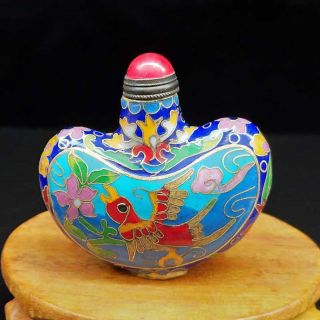 old peking Handmade Painted Brass Cloisonne Enamel Snuff Bottles Exquisite 3