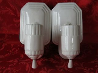 Vintage 2 Art Deco Style Porcelain Wall Light Fixture With Pull Chain & Outlet