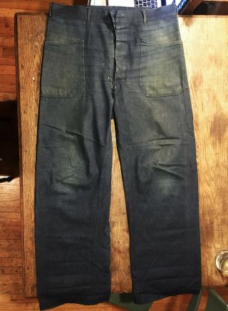 RARE 1930s USN VINTAGE DENIM DUNGAREES JEANS WWII • US NAVY 5