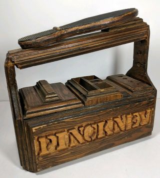 Vintage Handmade Folk Art Carved Wooden Shoe Shine Box Pinckney