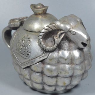 Tibet Collectable Auspicious Handwork Miao Silver Carve Sheep Wealthy Tea Pot