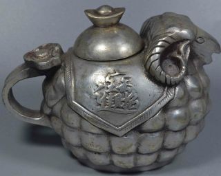 Tibet Collectable Auspicious Handwork Miao Silver Carve Sheep Wealthy Tea Pot 2