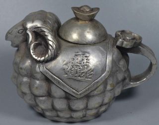 Tibet Collectable Auspicious Handwork Miao Silver Carve Sheep Wealthy Tea Pot 3