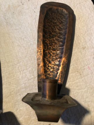 Vintage Arts and Crafts Hammered Copper Candle Wall Sconces 10” 6