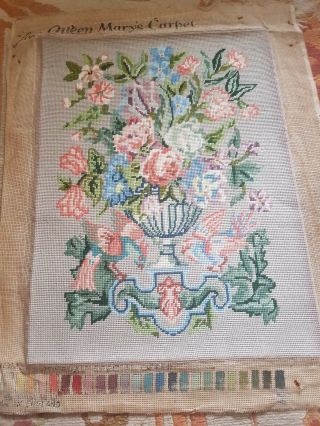 Large Vintage Wool Tapestry Piece urn of flowers and birds 2