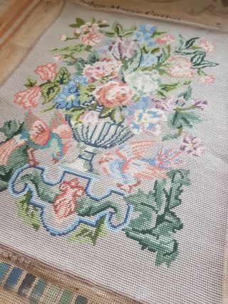 Large Vintage Wool Tapestry Piece urn of flowers and birds 4