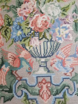 Large Vintage Wool Tapestry Piece urn of flowers and birds 5