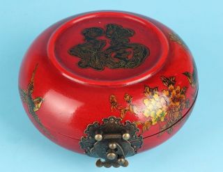 China Leather Round Jewelry Box Red Flowers Birds Dot High - End Gift