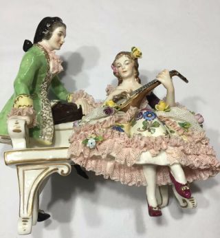 Antique Dresden Lace Courting Couple Figure
