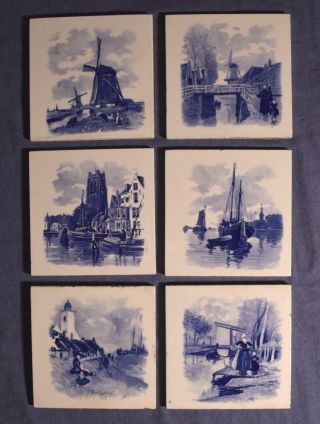 Set Of 6 Vintage Dutch Delft Faience Tiles