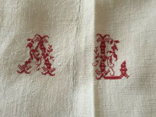 Vintage French Pure Linen & Hemp Sheet Embroidery A.  L Fab Quality - 3mx1m80 - C1910.