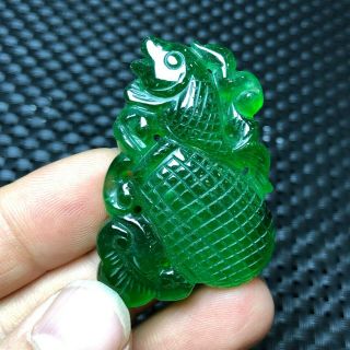 Collectible Rare Chinese Green Jadeite Jade Carved Fish & Ruyi Handwork Pendant