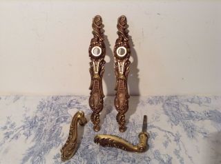 Pair Vintage French Door Handles & Finger Plates - Reclaimed Salvaged (2857)