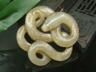 Vintage Chinese Antique Celadon Nephrite Hetian - Jade Snake Pendants/statues