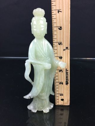 Antique Chinese Green Jade Hand Carved Figure Of Kwan Yin